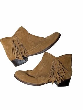 Minnetonka Fringe Suede Ankle Boots Tan Western Boho Size 8